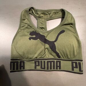 Puma Khaki Green Sports Bra with Black Logo